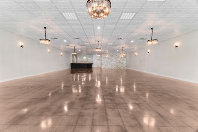 Ballroom with bar and stone accent wall